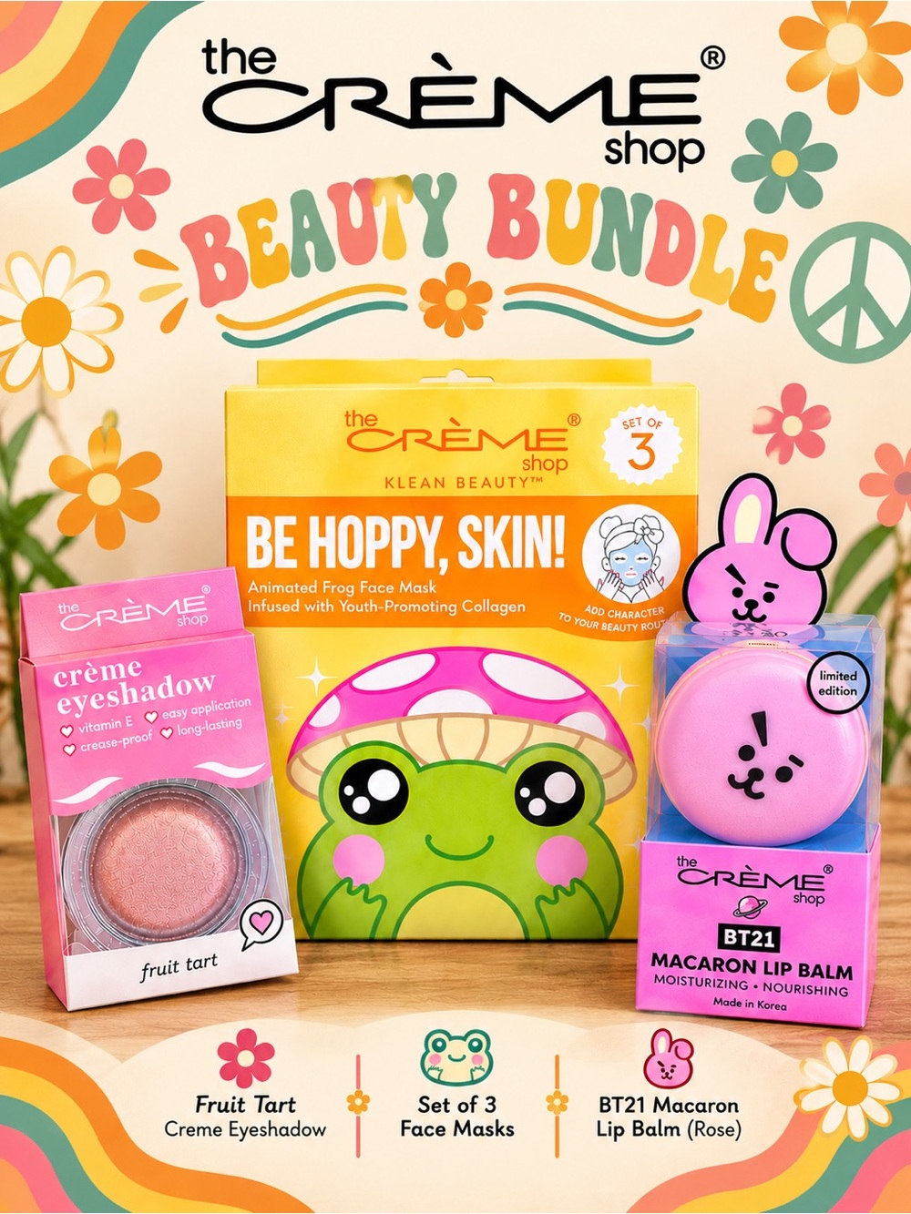 The Crème Shop 3 Piece Bundle-Face masks, creme eyeshadow & macaron lip balm